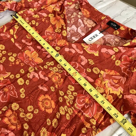 CIDER Blossom Floral MINI Dress Size 3X Bell Sleeves Retro Hippie Bohemian - Picture 9 of 10